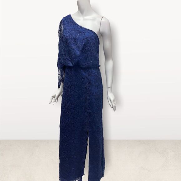 Aidan Mattox Asymmetrical Top Navy Gown‎ - Picture 2 of 6